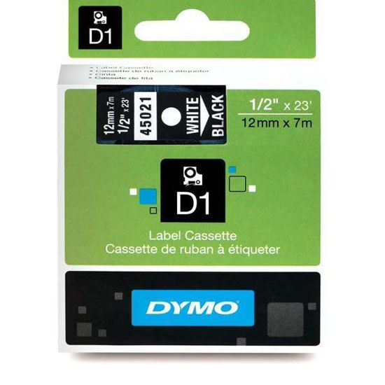 Dymo 45021 D1 Plastik Şerit Etiket 12mmx7mt Siyah/Beyaz. ürün görseli